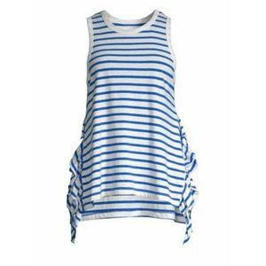 Current/Elliott The Side Slit Ruffle Tank Top Bright Blue  / White ( 1 )